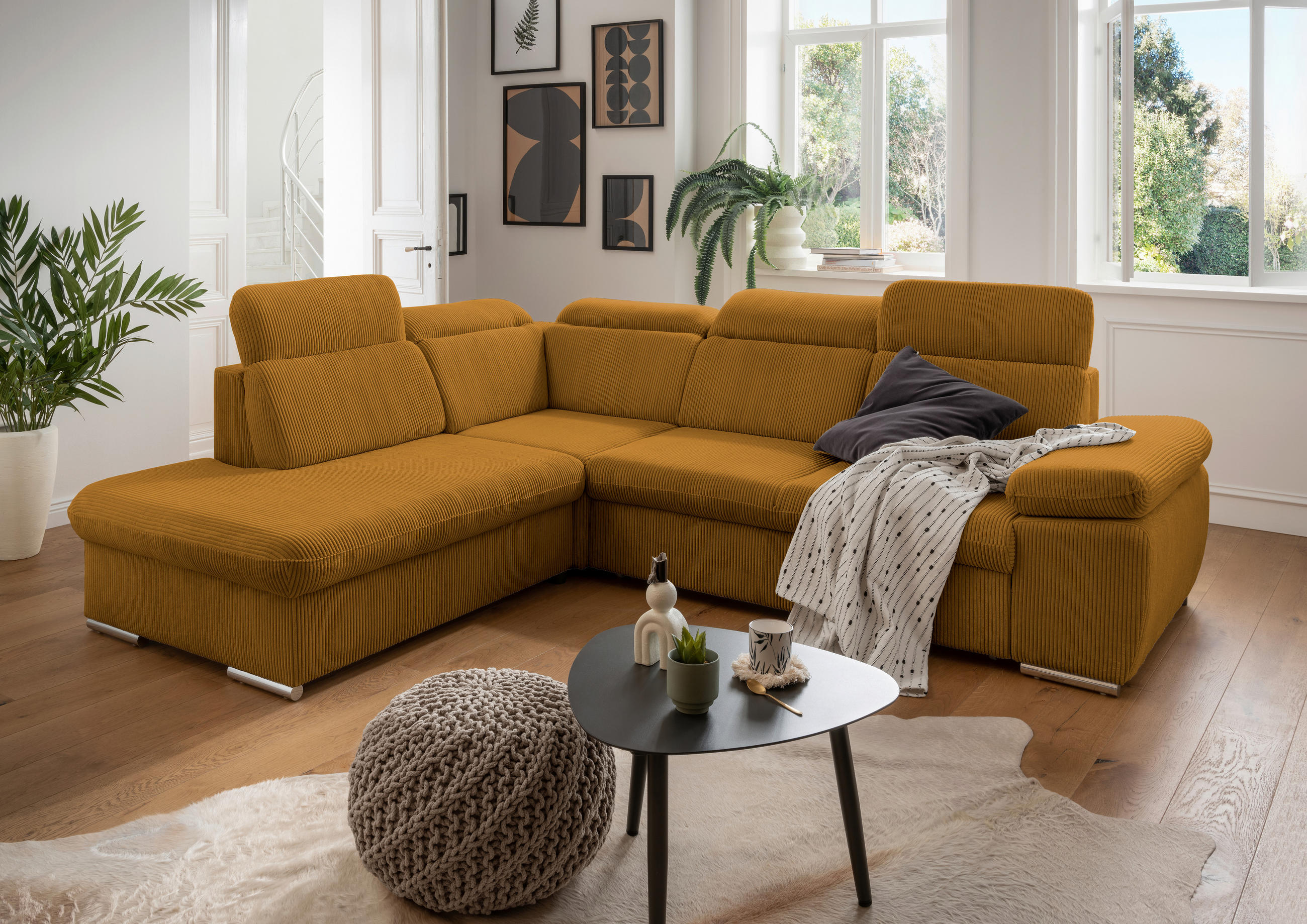 ECKSOFA in Cord Goldfarben - Chromfarben/Goldfarben, Design, Textil/Metall (228/283cm) - Livetastic