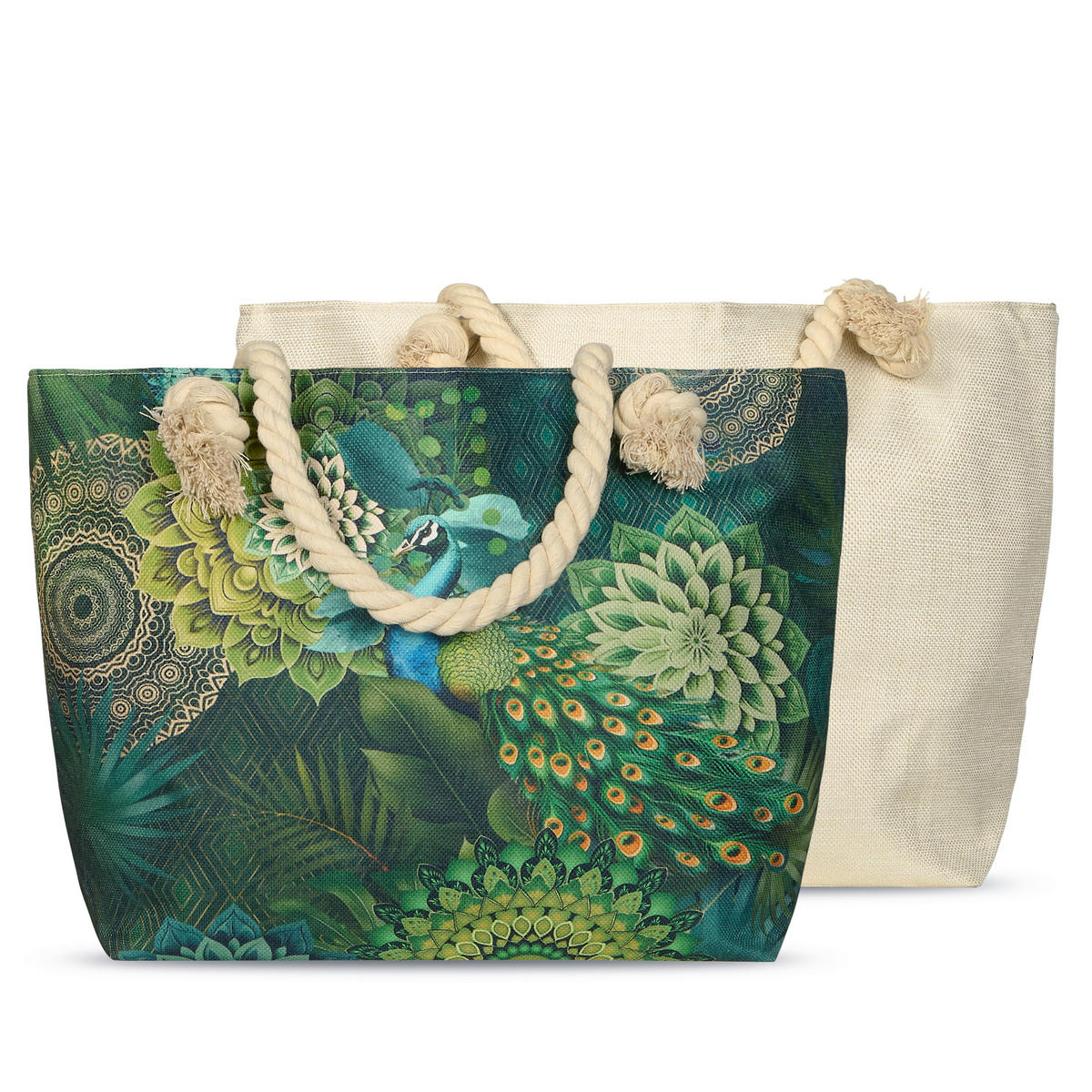 STRANDTASCHE - Dunkelgrün/Grün, Basics, Textil (60/43cm)