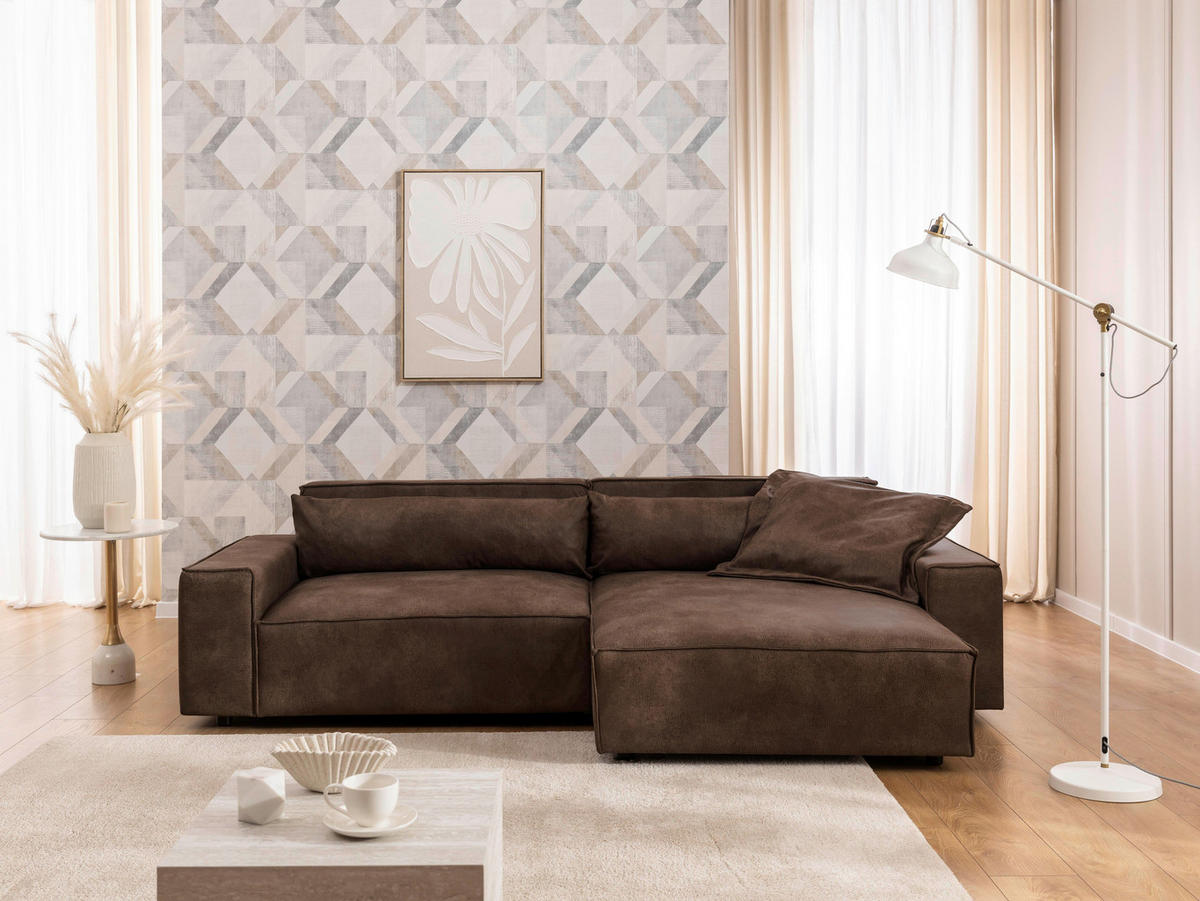 ECKSOFA Curduroy in Lederlook Braun Rückenkissen  251/142 cm  - Schwarz/Braun, Design, Kunststoff/Textil (251/142cm) - P & B