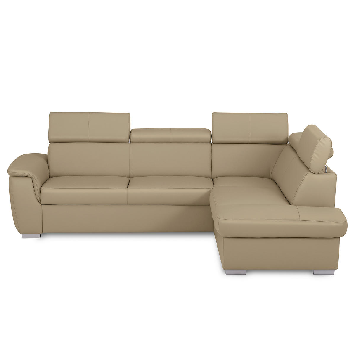 ECKSOFA  in Lederlook Echtleder Hellgrau  - Silberfarben/Hellgrau, Leder/Holz (262/211cm) - Celina Home