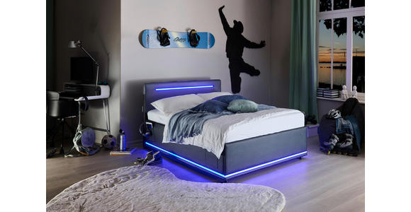 POLSTERBETT 140/200 cm,  in Schwarz, Beleuchtung,  - Schwarz, Design, Kunststoff/Textil (140/200cm) - Xora