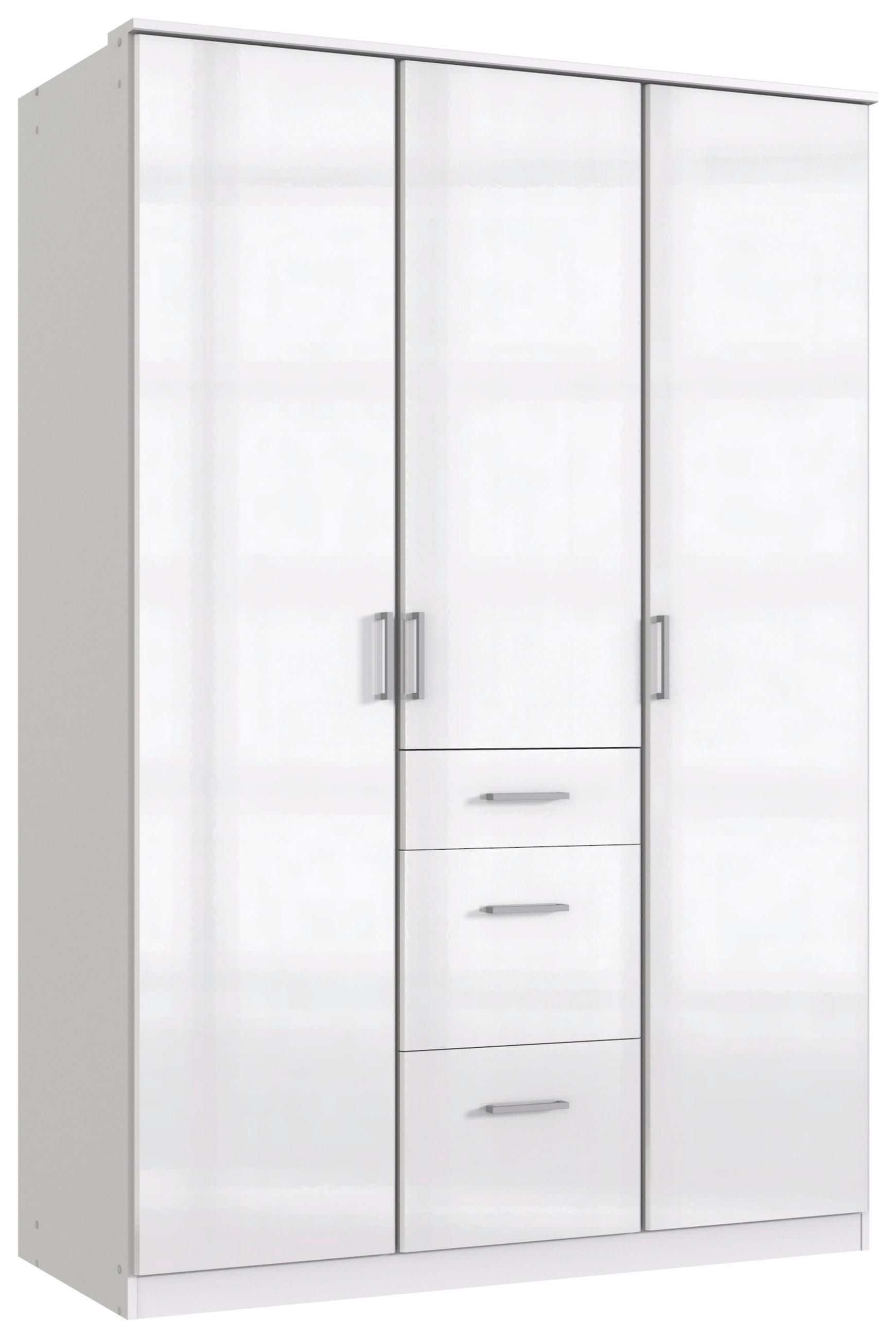 KLEIDERSCHRANK 135/199/58 cm,  in Weiß Hochglanz, Weiß, 3-türig  - Chromfarben/Weiß Hochglanz, Basics, Holzwerkstoff (135/199/58cm) - MID.YOU