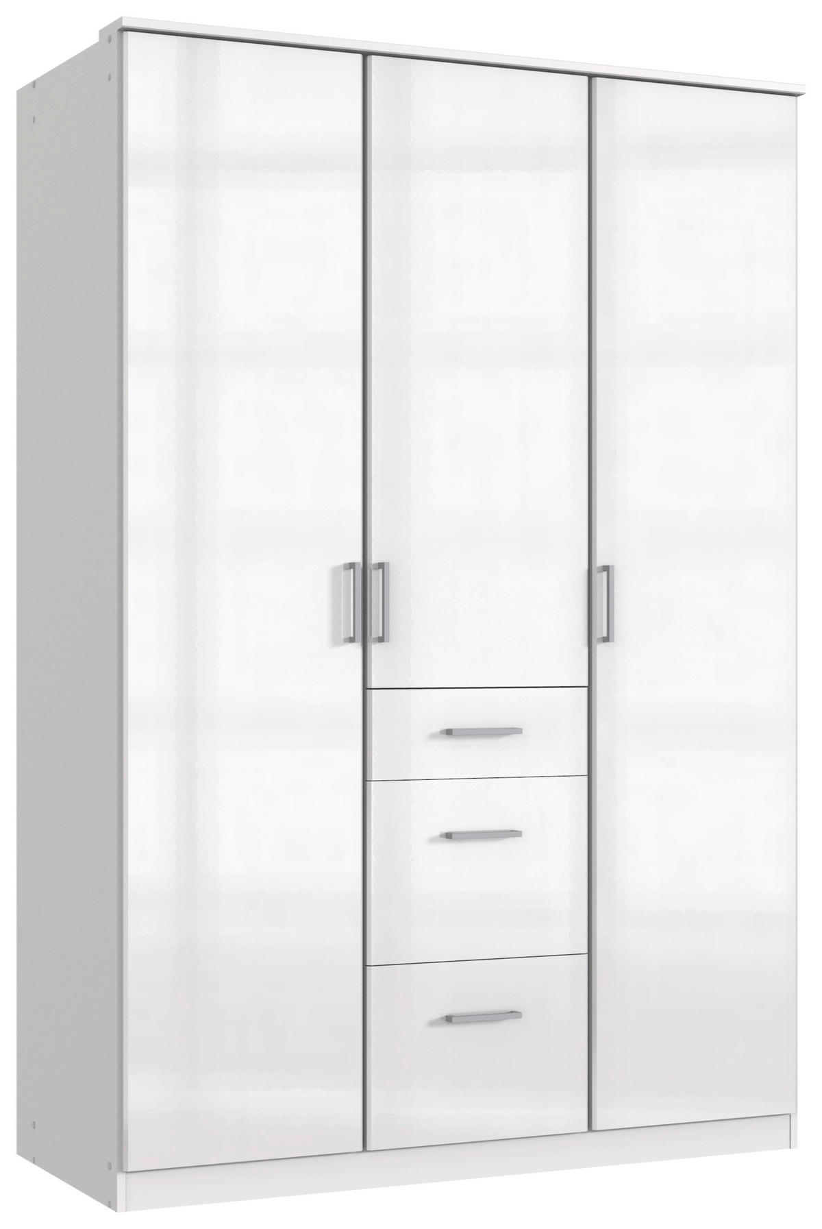 OMARA ZA OBLAČILA, bela, bela, visoki sijaj  - barve kroma/bela, Basics, leseni material (135/199/58cm) - MID.YOU