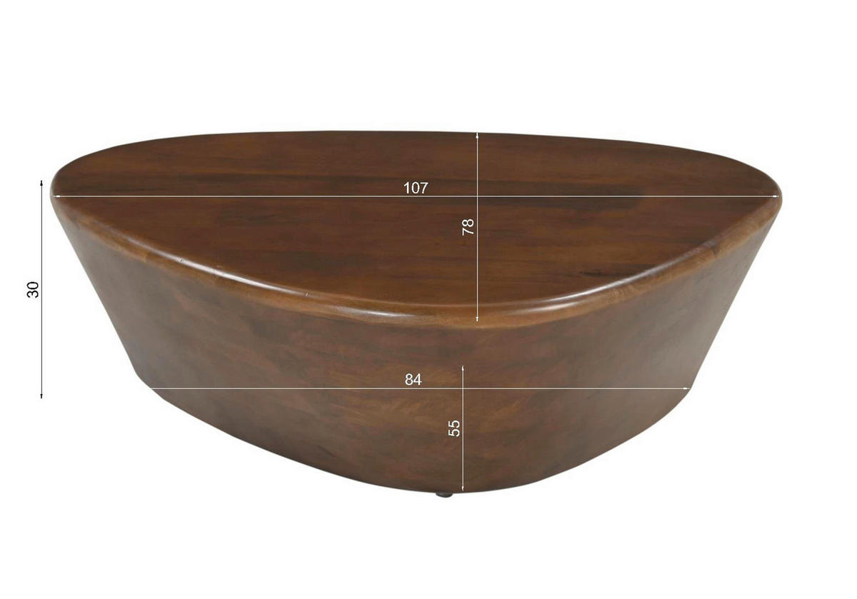 COUCHTISCH Mangoholz massiv 107/78/30 cm dreieckig Braun  - Braun, Design, Holz (107/78/30cm) - MID.YOU