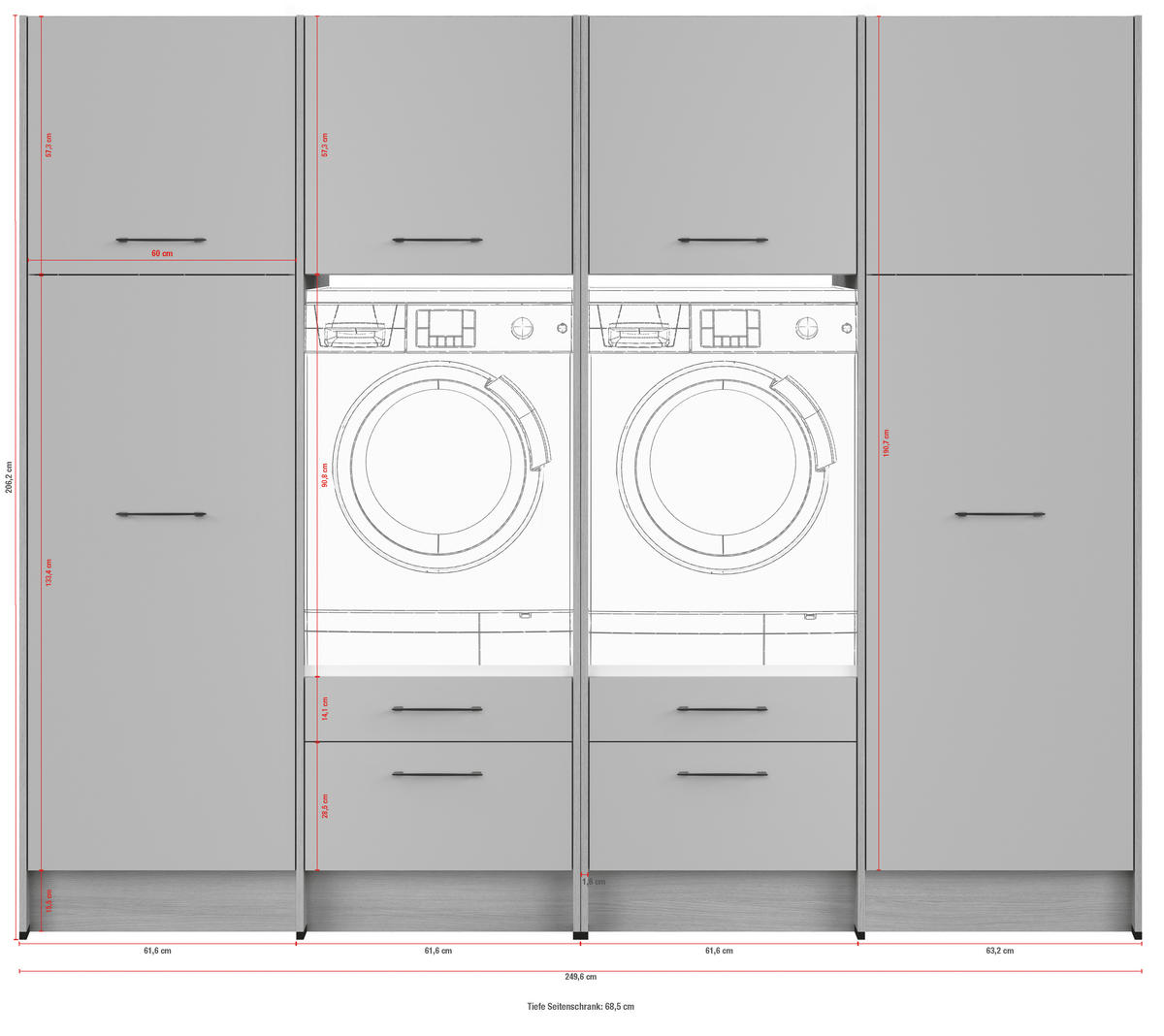 HAUSWIRTSCHAFTSRAUM  in Eichefarben, Salbeigrün  - Eichefarben/Salbeigrün, Basics, Holzwerkstoff (249,6cm) - Impuls