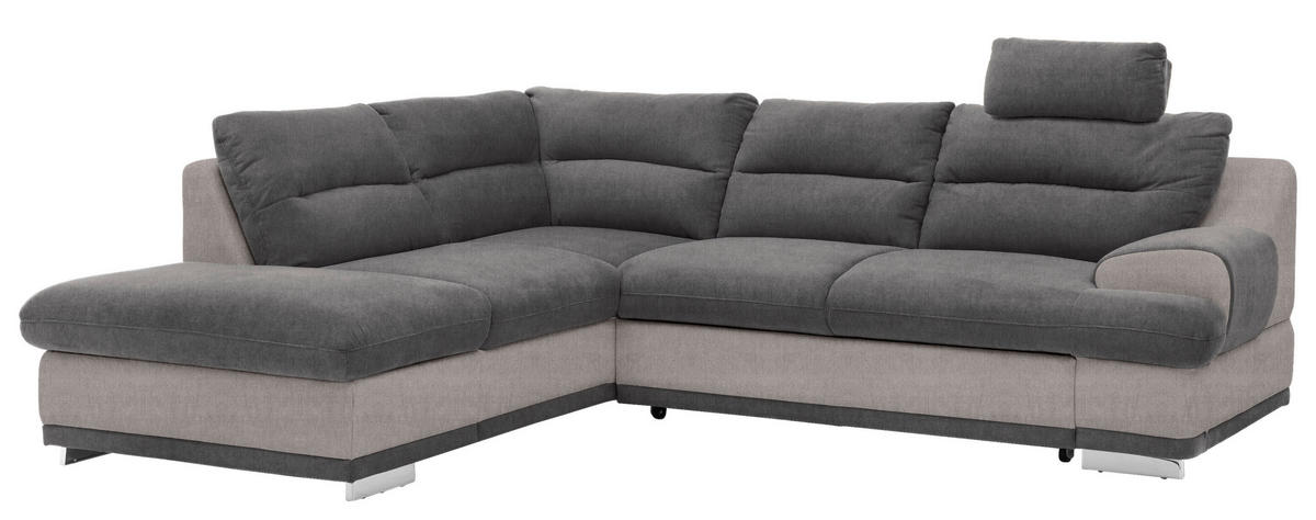ECKSOFA Hellgrau, Anthrazit Velours  - Chromfarben/Beige, KONVENTIONELL, Textil/Metall (217/264cm) - MID.YOU