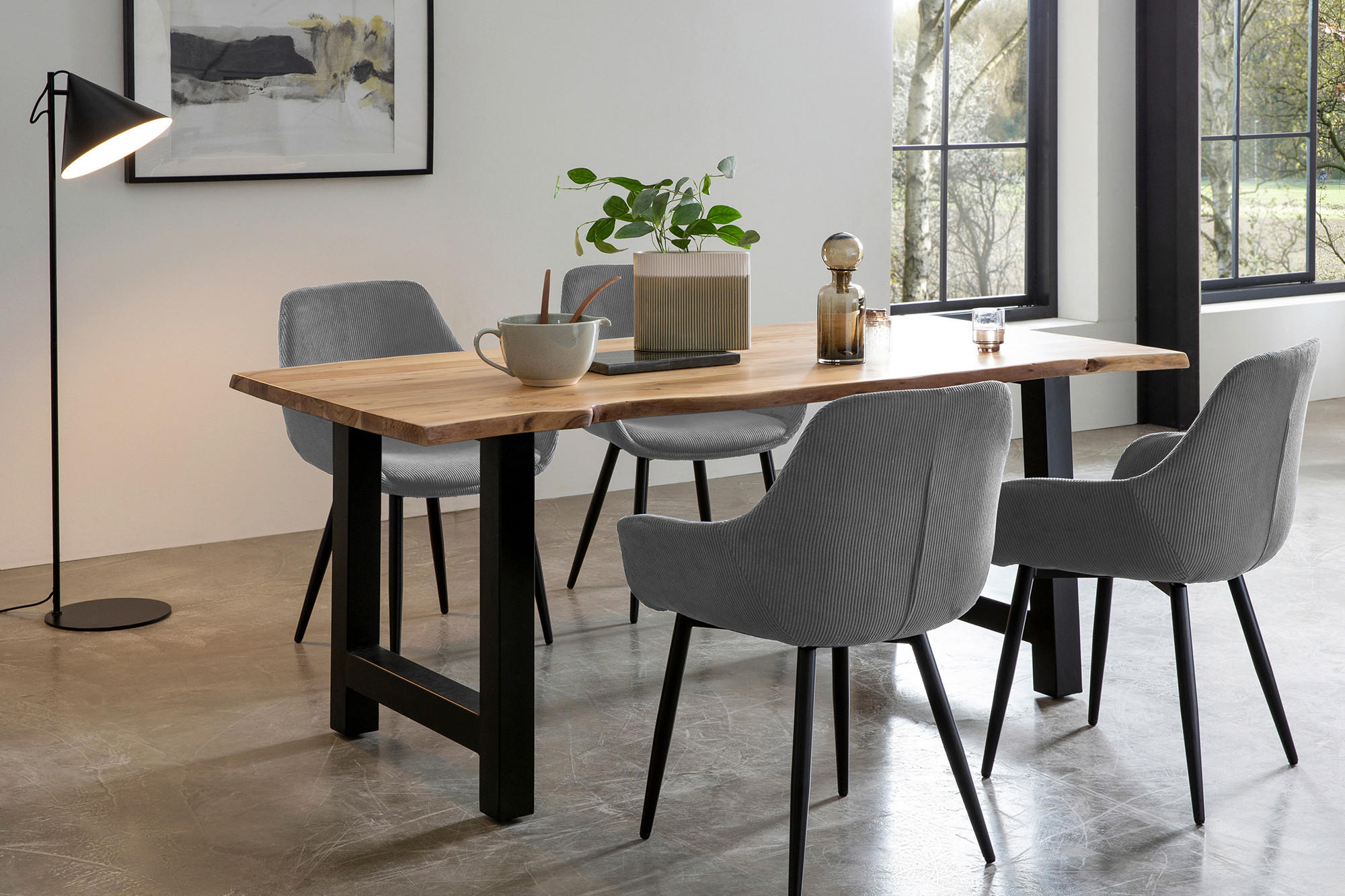 TISCHGRUPPE in Holz, Metall, Textil Grau, Naturfarben  - Naturfarben/Grau, MODERN, Holz/Textil (180/90/76,5cm) - Livetastic