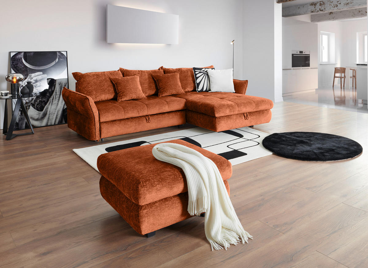 ECKSOFA in Chenille Bronzefarben  - Schwarz/Bronzefarben, Konventionell, Kunststoff/Textil (180/275cm) - Stylife