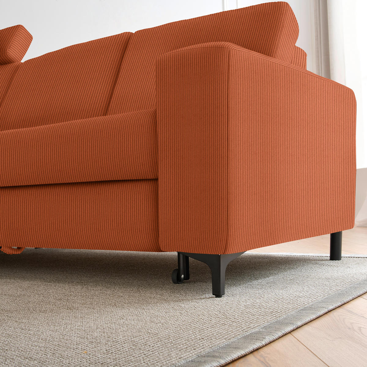 ECKSOFA in Cord Cognac, Orange  - Cognac/Schwarz, KONVENTIONELL, Textil/Metall (167/247cm) - Stylife