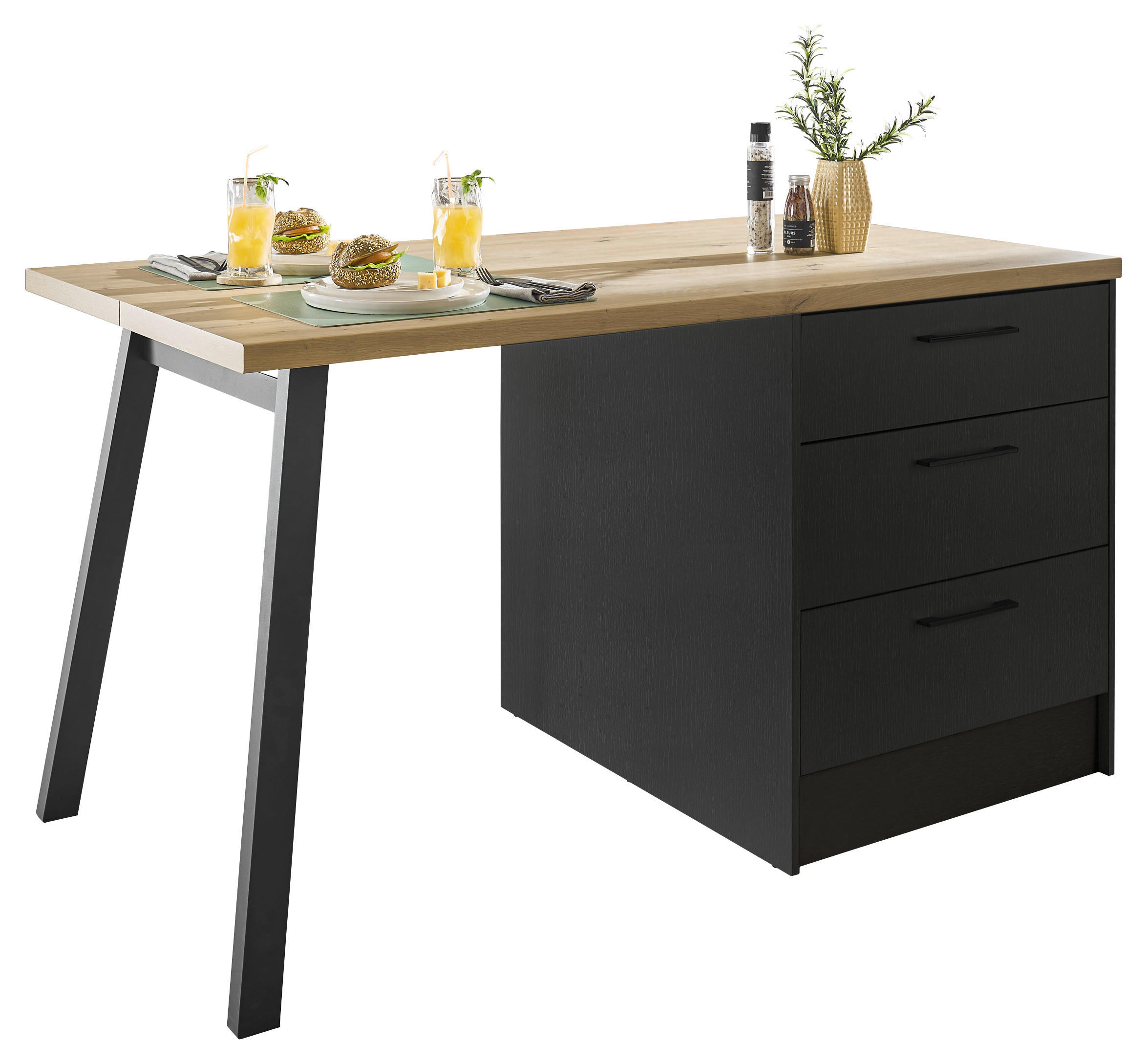 P & B Kücheninsel Schwarz, Eiche Artisan 150x91x90 cm