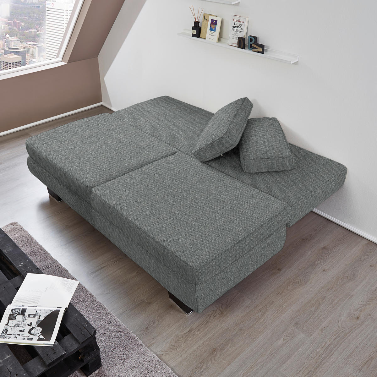 SCHLAFSOFA Grau  - Wengefarben/Grau, Design, Holz/Textil (203/94/100cm) - Novel
