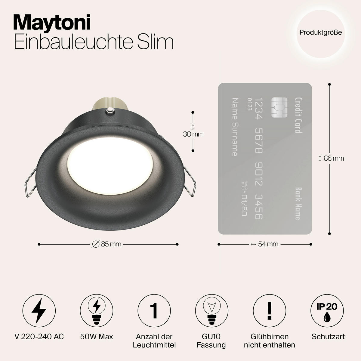 DECKENLEUCHTE Downlight 8,5/3 cm  - Schwarz, Design, Metall (8,5/3cm) - MAYTONI