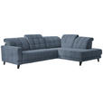 ECKSOFA in Webstoff Blau  - Blau/Schwarz, Design, Holz/Textil (302/216cm) - Xora