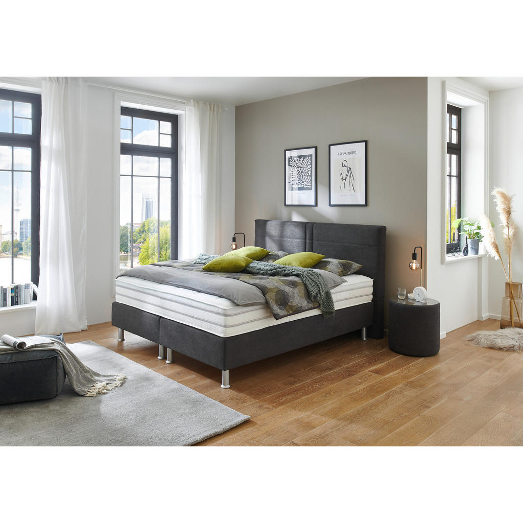 Thumbnail - Beldomo - Sleep Boxspringbett, Anthrazit, Textil, H3 + H4, Höhe ca. 26 cm, 180x200 cm, Goldenes M, Made in EU, gepolster...
