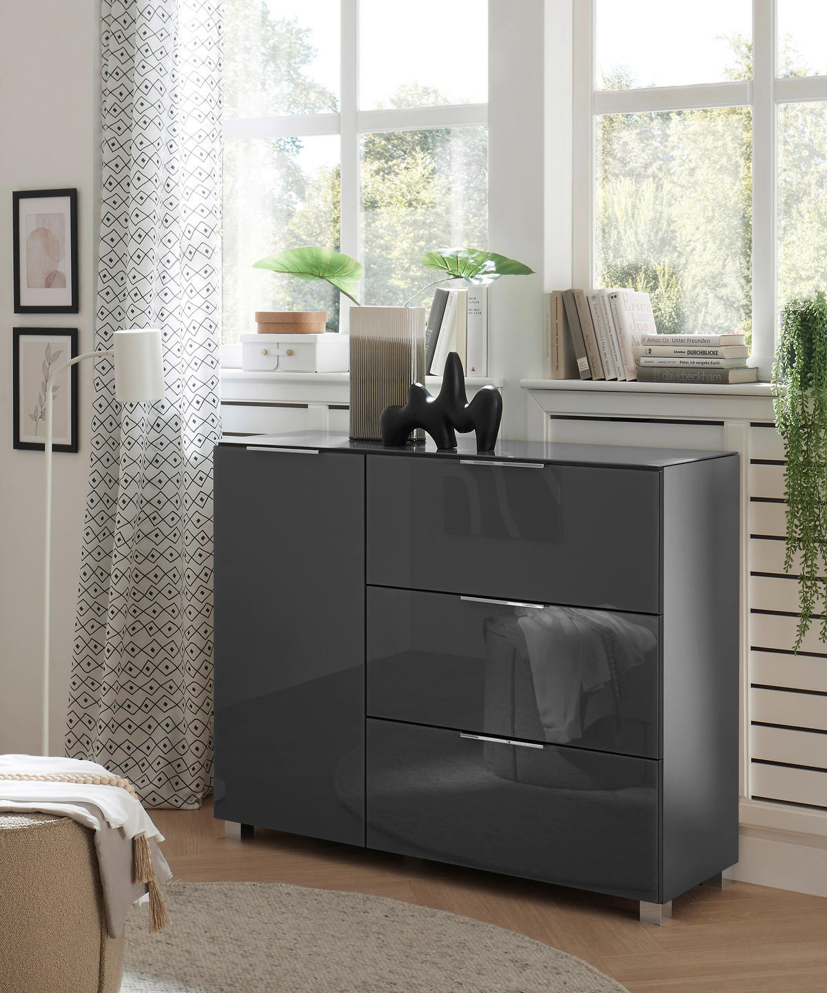 KOMMODE 120,5/96/38 cm  in Graphitfarben  - Chromfarben/Graphitfarben, Konventionell, Glas/Holzwerkstoff (120,5/96/38cm) - Xora