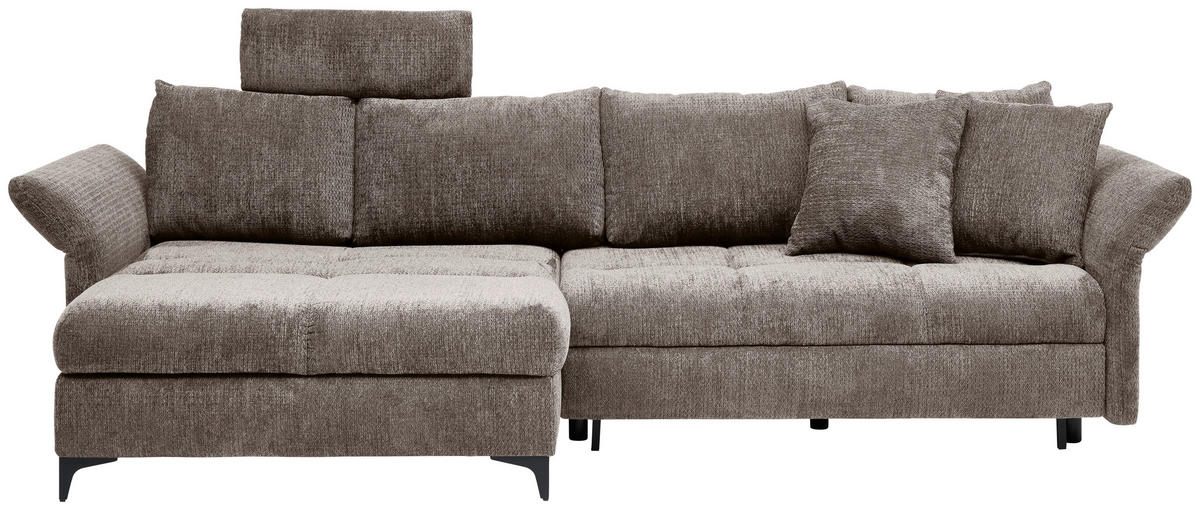 ECKSOFA Taupe Chenille  - Taupe/Schwarz, KONVENTIONELL, Textil/Metall (291/153cm) - Hom`in