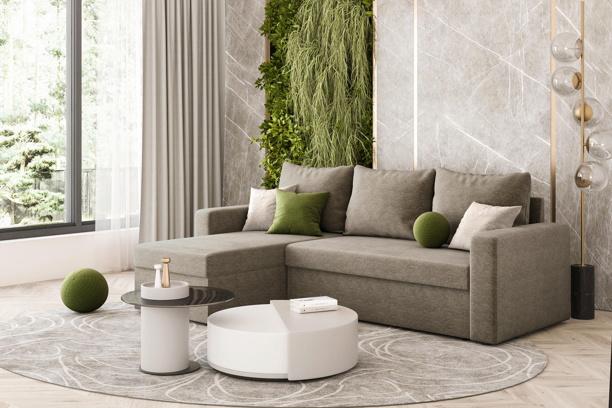 ECKSOFA HOLLYWOOD in Flachgewebe Olivgrün  - Schwarz/Olivgrün, Design, Kunststoff/Textil (151/230cm) - MID.YOU