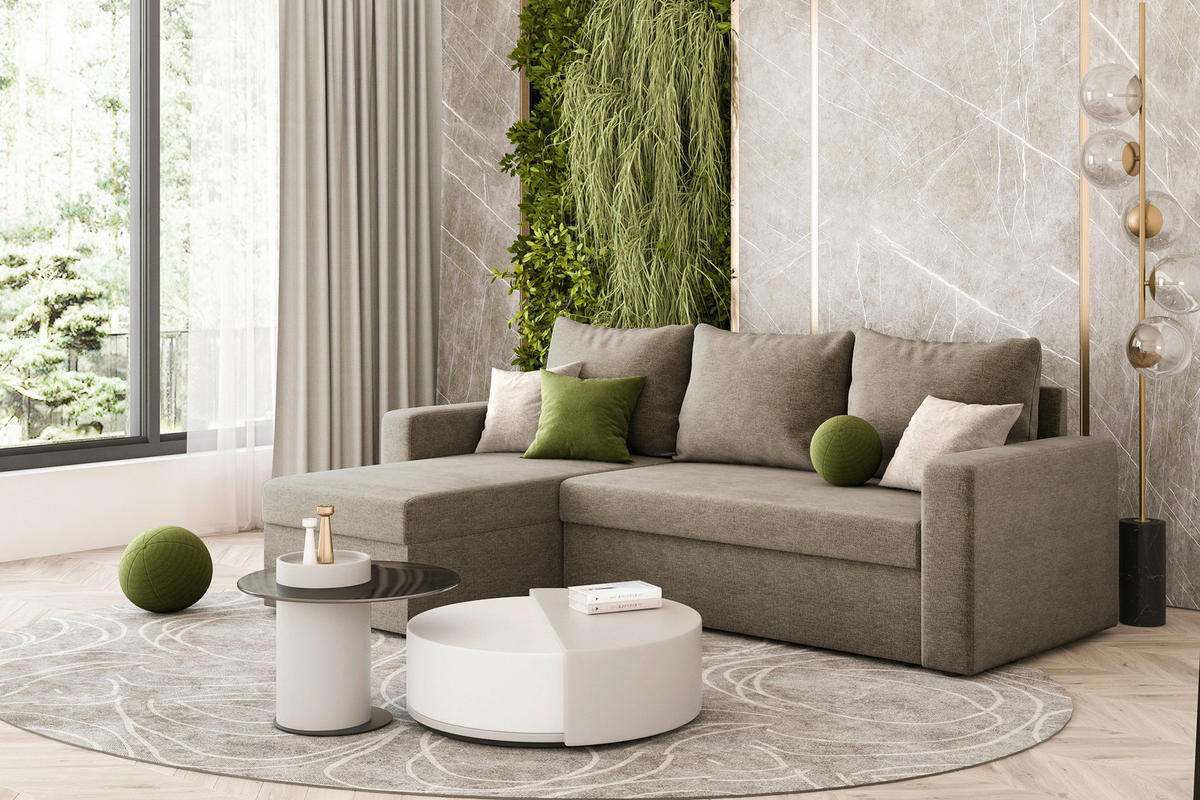 ECKSOFA HOLLYWOOD in Flachgewebe Olivgrün  - Schwarz/Olivgrün, Design, Kunststoff/Textil (151/230cm) - MID.YOU