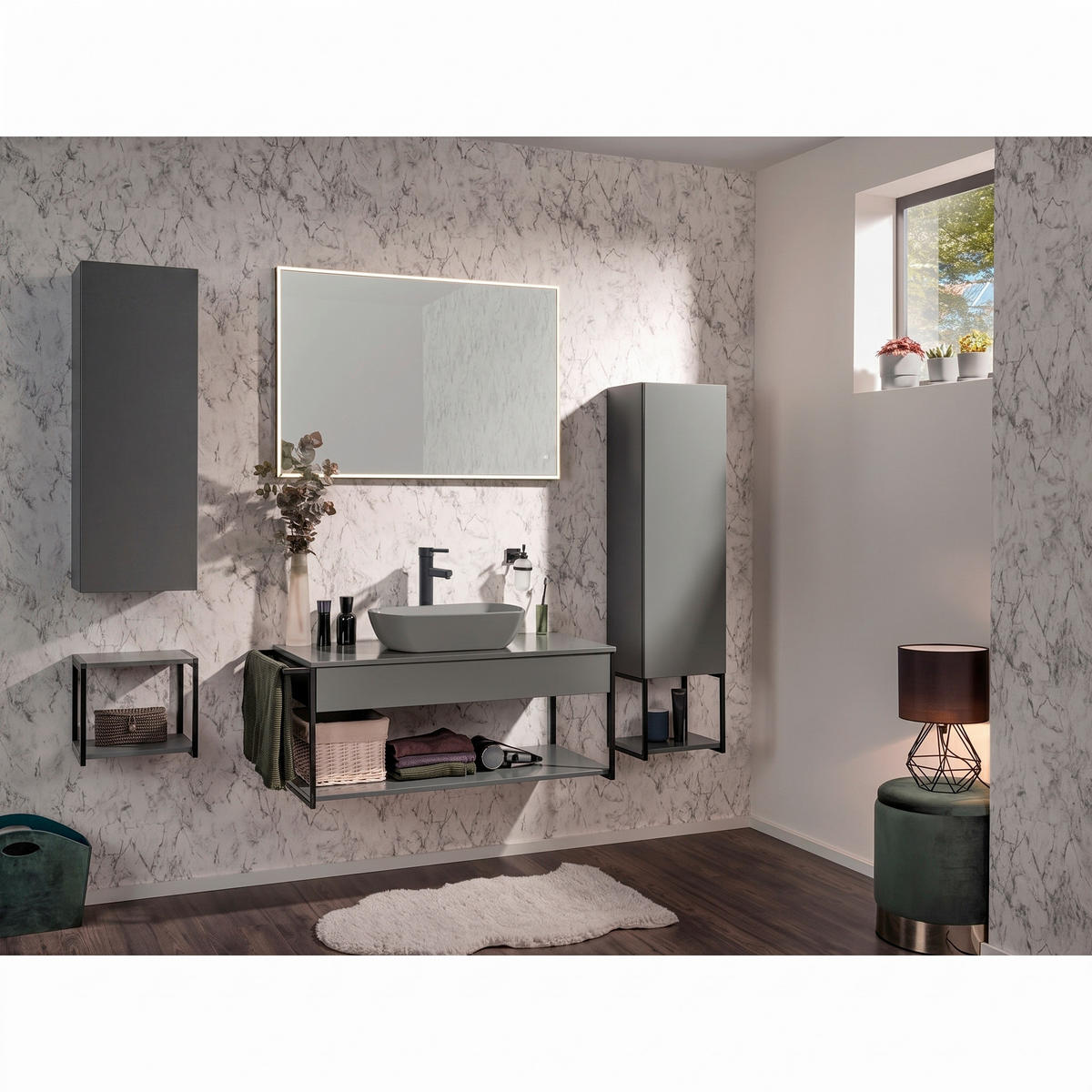 BADEZIMMERREGAL 33/28/28 cm  - Schwarz/Grau, MODERN, Holzwerkstoff/Metall (33/28/28cm) - MID.YOU