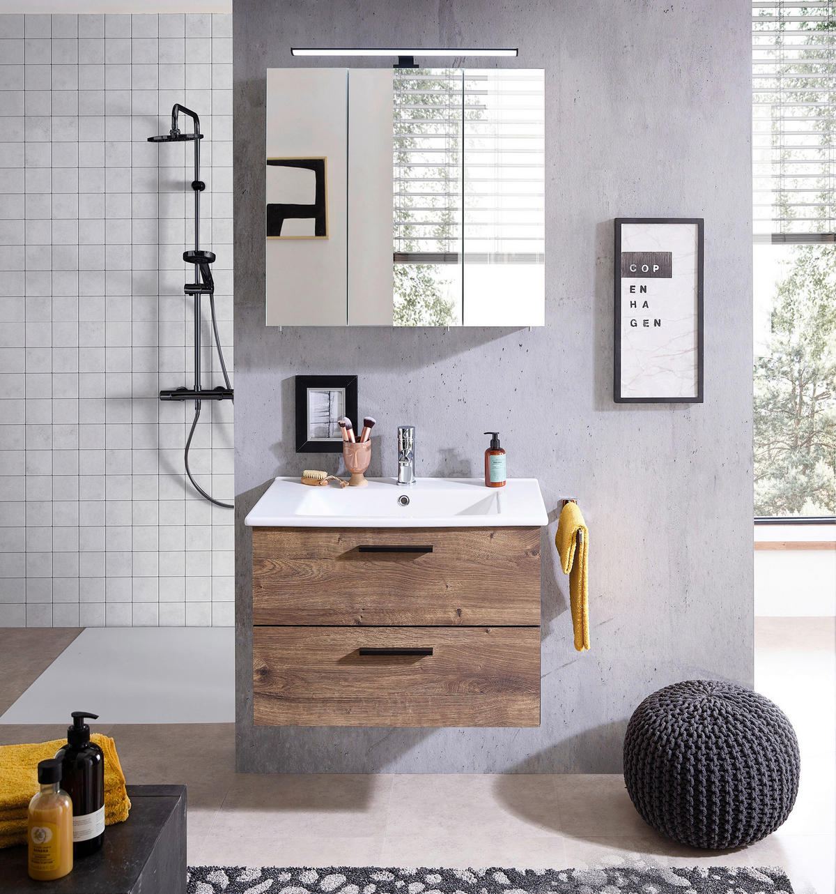 WASCHTISCHKOMBI 75 cm  - Eichefarben/Schwarz, Design, Keramik/Holzwerkstoff (75cm) - Xora