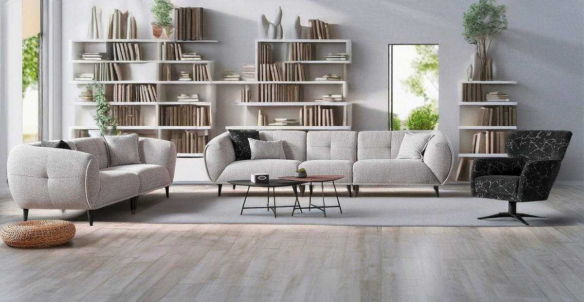 3-SITZER-SOFA in Bouclé Hellgrau  - Anthrazit/Hellgrau, Design, Holz/Textil (240/80/102cm) - Livetastic