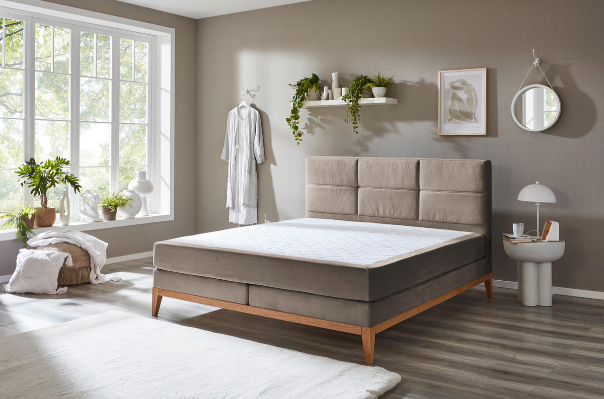 BOXSPRINGBETT 180/200 cm  in Taupe  - Taupe/Eichefarben, Konventionell, Holz/Textil (180/200cm) - Carryhome