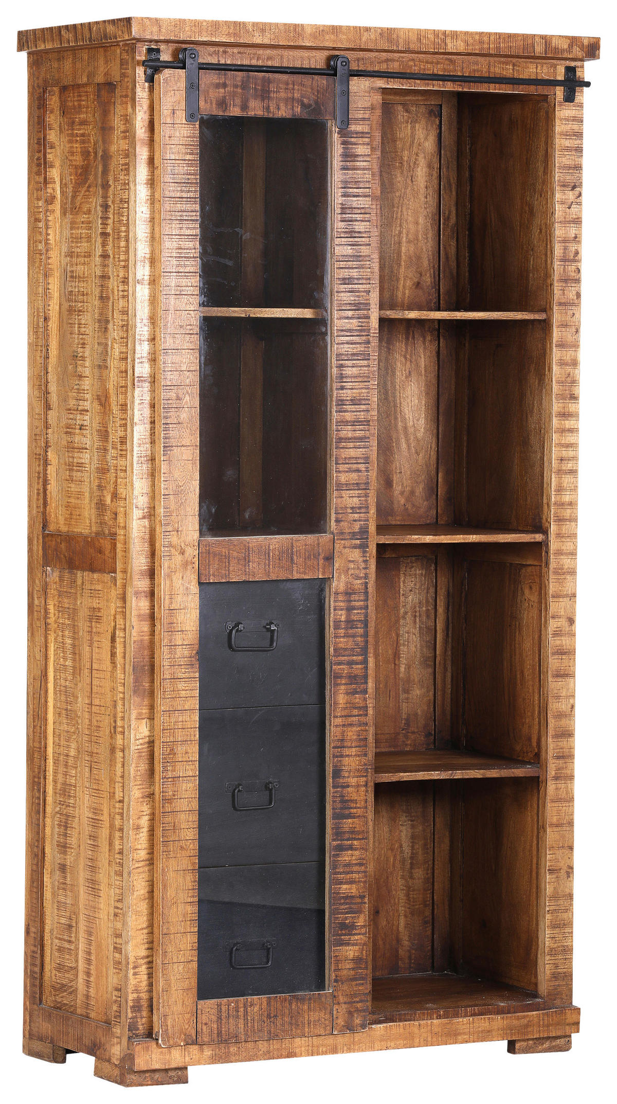 VITRINE in massiv Mangoholz Naturfarben, Schwarz  - Schwarz/Naturfarben, KONVENTIONELL, Glas/Holz (100/190/45cm) - Landscape