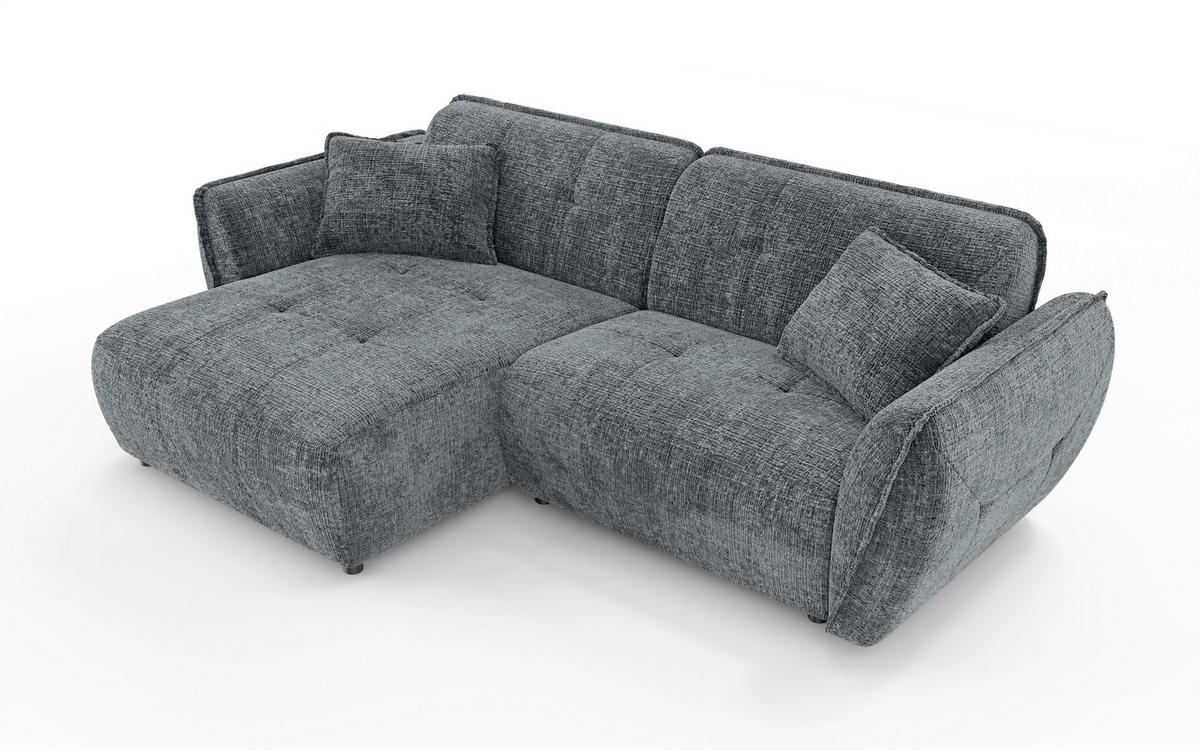 ECKSOFA Nelia Dunkelgrau Chenille  - Dunkelgrau/Schwarz, Design, Kunststoff/Textil (155/252cm) - P & B