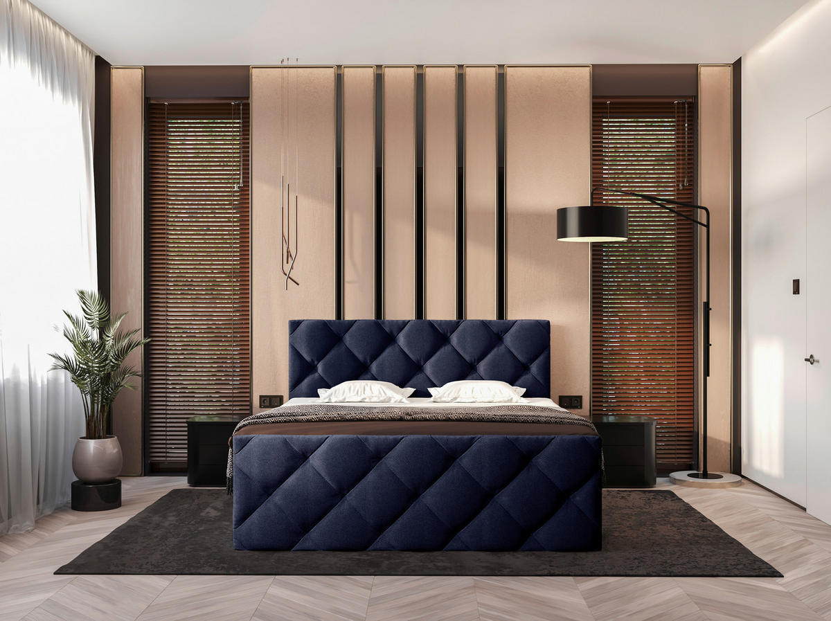 BOXBETT 140/200 cm  in Dunkelblau  - Schwarz/Dunkelblau, KONVENTIONELL, Kunststoff/Textil (140/200cm) - Carryhome