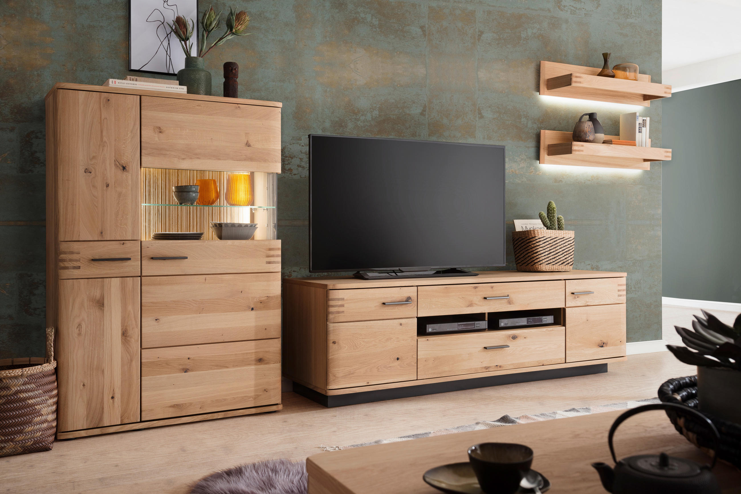 HIGHBOARD  in 90/136/37 cm  - Eichefarben/Anthrazit, Design, Glas/Holz (90/136/37cm) - Livetastic