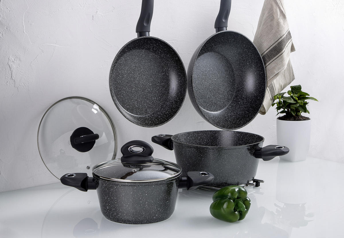 KOCHTOPFSET 6-teilig  - Transparent/Schwarz, Basics, Glas/Kunststoff