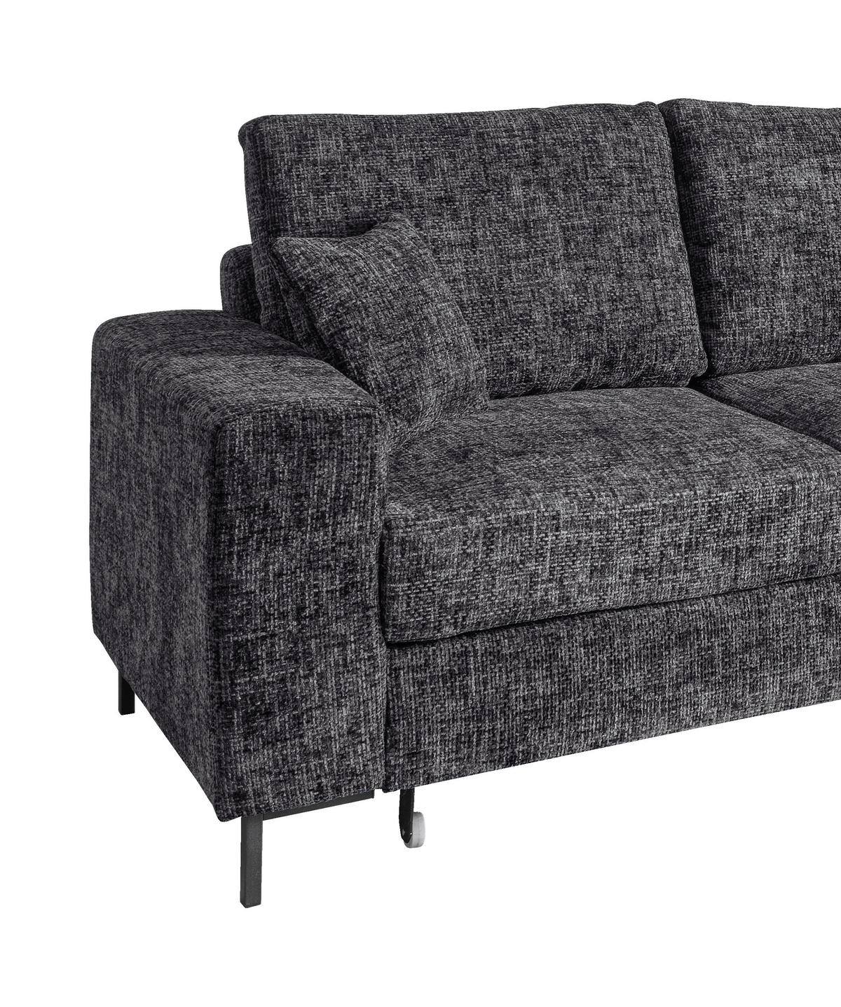 ECKSCHLAFSOFA  mit Rücken echt Struktur Schwarz  - Schwarz, KONVENTIONELL, Textil/Metall (237/143cm) - Livetastic