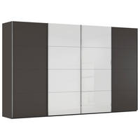 SCHWEBETÜRENSCHRANK 361/223/68 cm,  in Graphitfarben, Weiß, 4 Tür(en)  - Chromfarben/Graphitfarben, KONVENTIONELL, Glas/Holzwerkstoff (361/223/68cm) - Novel