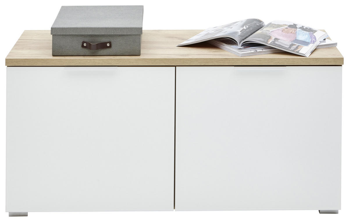 GARDEROBENBANK 97/47/40 cm  - Weiss/Eichefarben, Design, Glas/Holzwerkstoff (97/47/40cm) - Voleo