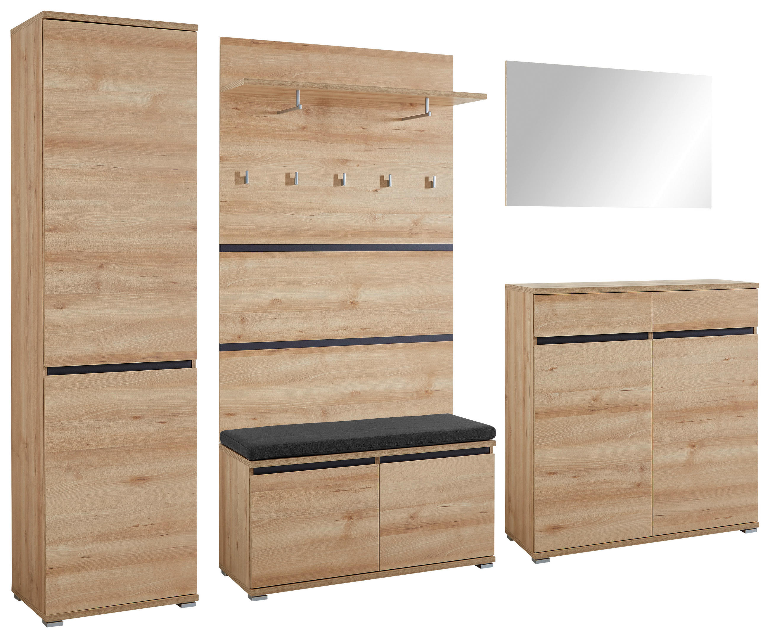 GARDEROBE 6-teilig  in 276/200/40 cm  - Anthrazit/Buchefarben, Design, Holzwerkstoff/Textil (276/200/40cm) - Carryhome