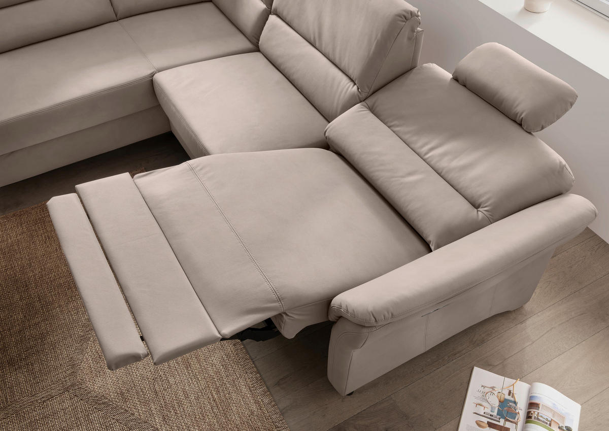 ECKSOFA in Lederlook Beige  - Beige/Schwarz, Modern, Holz/Textil (190/266cm) - Livetastic