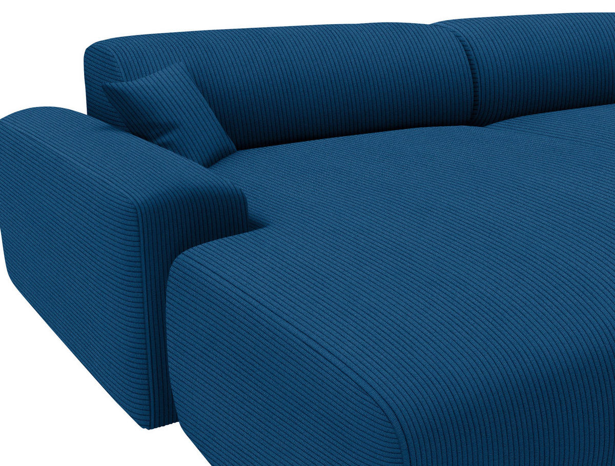 ECKSOFA Blau Velours, Feincord  - Blau/Schwarz, Design, Kunststoff/Textil (178/292cm) - home24