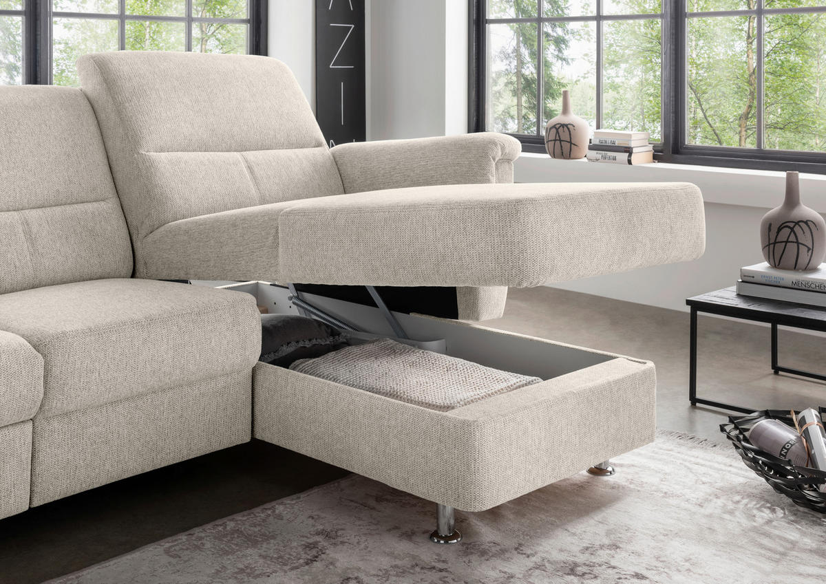 ECKSOFA in Chenille Beige  - Chromfarben/Beige, Modern, Textil/Metall (231/165cm) - Livetastic