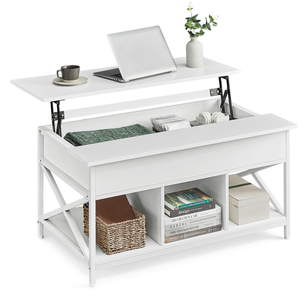 COUCHTISCH 100/60/48-62 cm rechteckig Weiß  - Weiß, Basics, Holzwerkstoff/Metall (100/60/48-62cm) - Boxxx