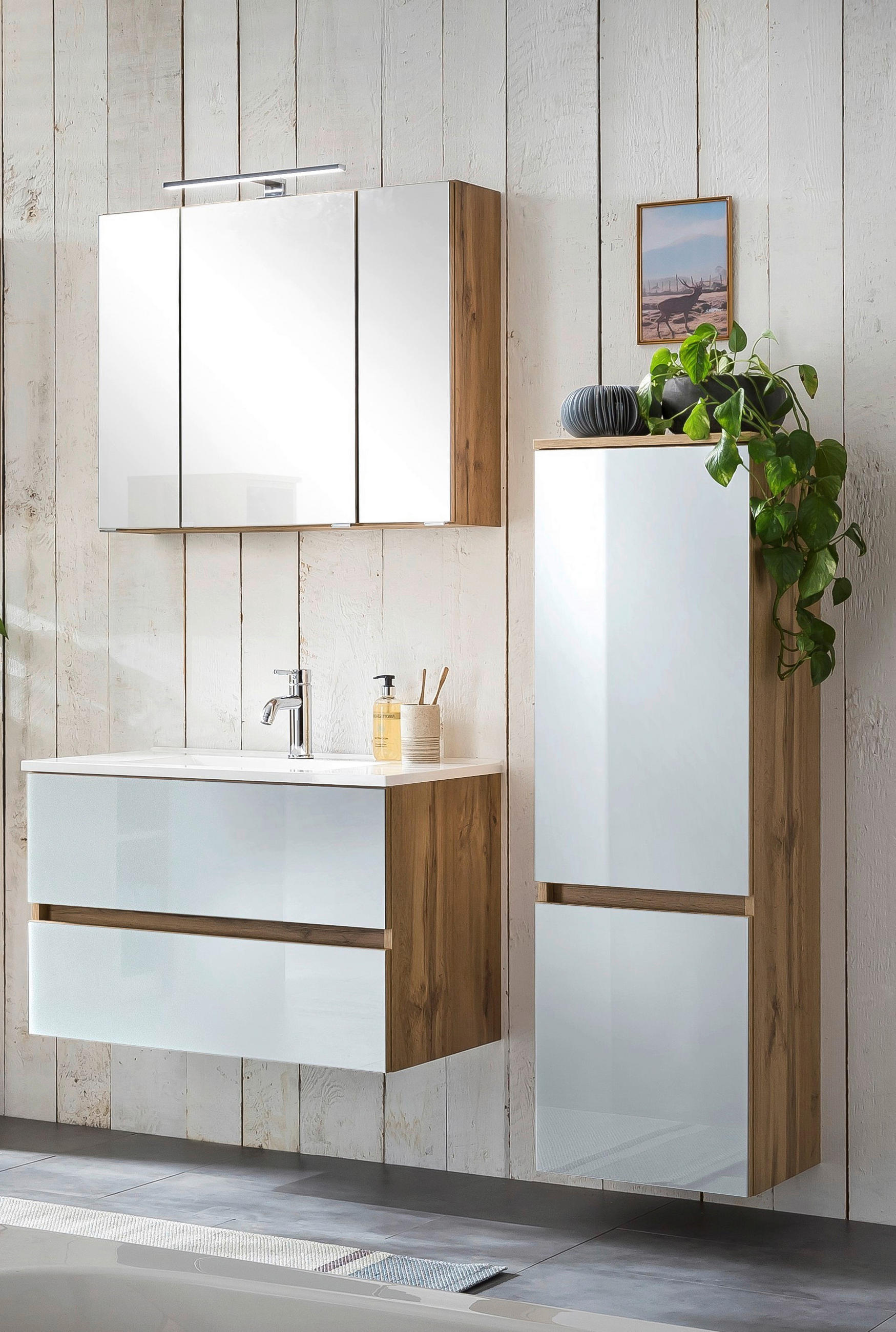BADEZIMMER  in 120 cm  - Weiss/Eichefarben, Konventionell, Glas/Holzwerkstoff (120cm) - Held