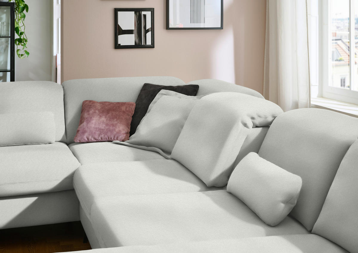 WOHNLANDSCHAFT Chenille Ecru  - Ecru/Schwarz, Design, Textil/Metall (255/369/198cm) - Beldomo Style