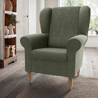 OHRENSESSEL Chenille Dunkelgrün  - Dunkelgrün/Naturfarben, Konventionell, Holz/Textil (80/102/86cm) - Livetastic