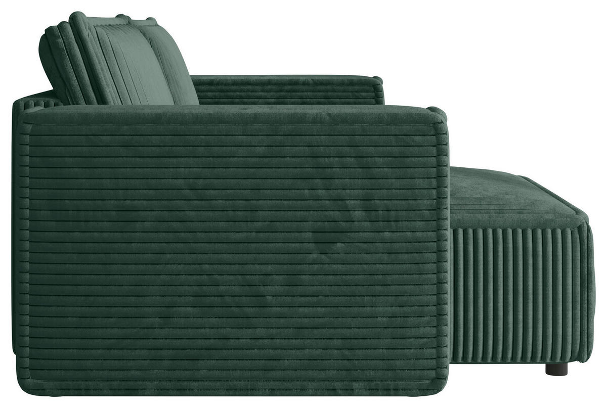 ECKSOFA Dunkelgrün Cord Zierkissen, Rückenkissen, Schlaffunktion, Rücken echt  - Dunkelgrün/Schwarz, MODERN, Kunststoff/Textil (153/250cm) - Xora