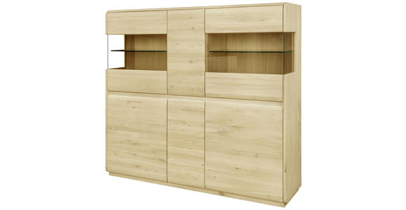 HIGHBOARD Asteiche massiv Eichefarben - Eichefarben, Natur, Glas/Holz (153/138/41cm) - Linea Natura