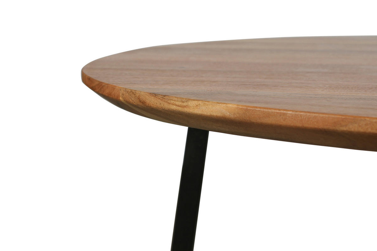 COUCHTISCH Akazie vollmassiv rund Akaziefarben, Schwarz  - Schwarz/Akaziefarben, Design, Holz/Metall (80cm) - Livetastic