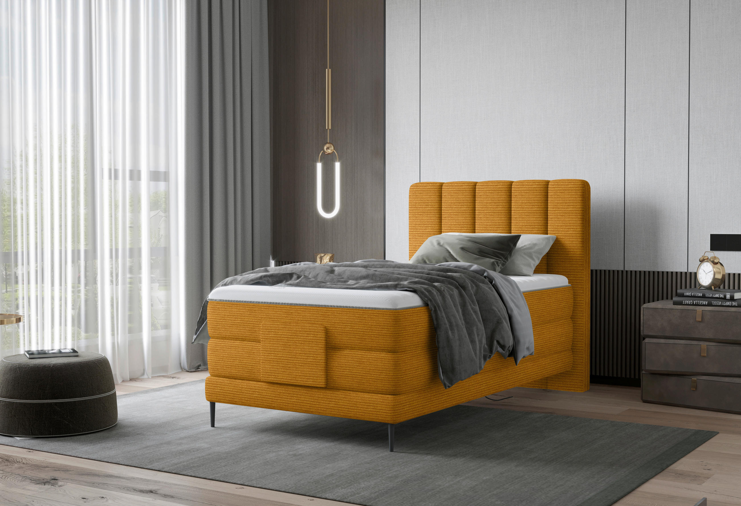 BOXSPRINGBETT 120/200 cm  in Currygelb  - Currygelb/Schwarz, Natur, Textil/Metall (120/200cm) - Esposa