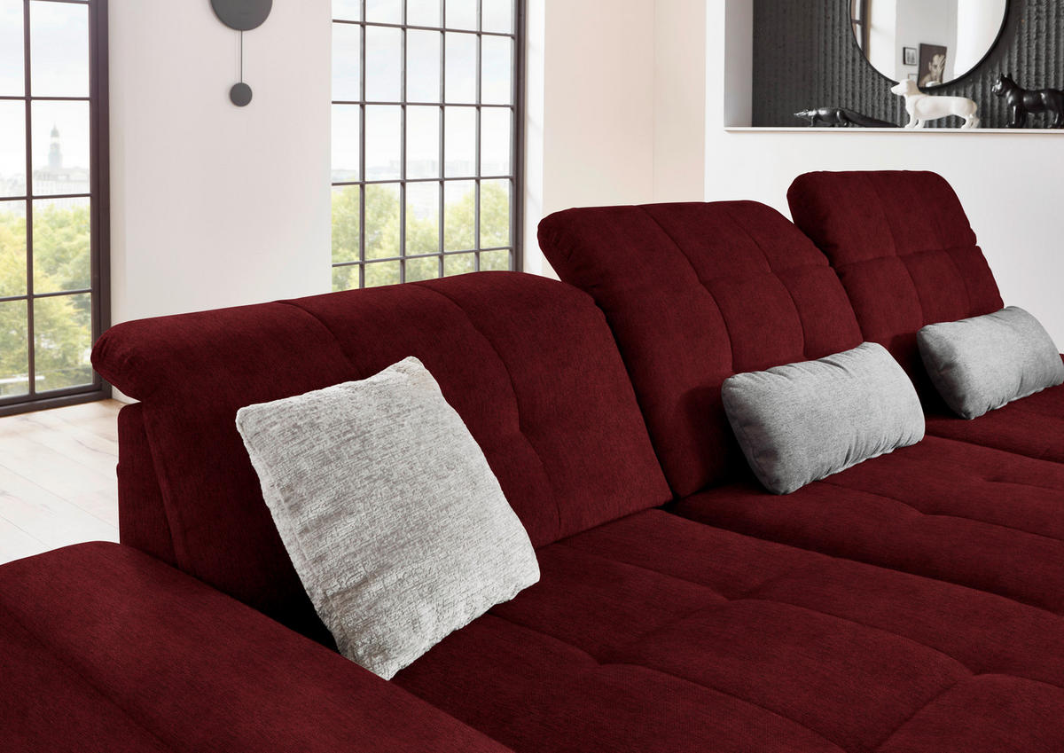 ECKSOFA in Flachgewebe Bordeaux  - Bordeaux/Schwarz, Design, Textil/Metall (190/309cm) - Beldomo Style