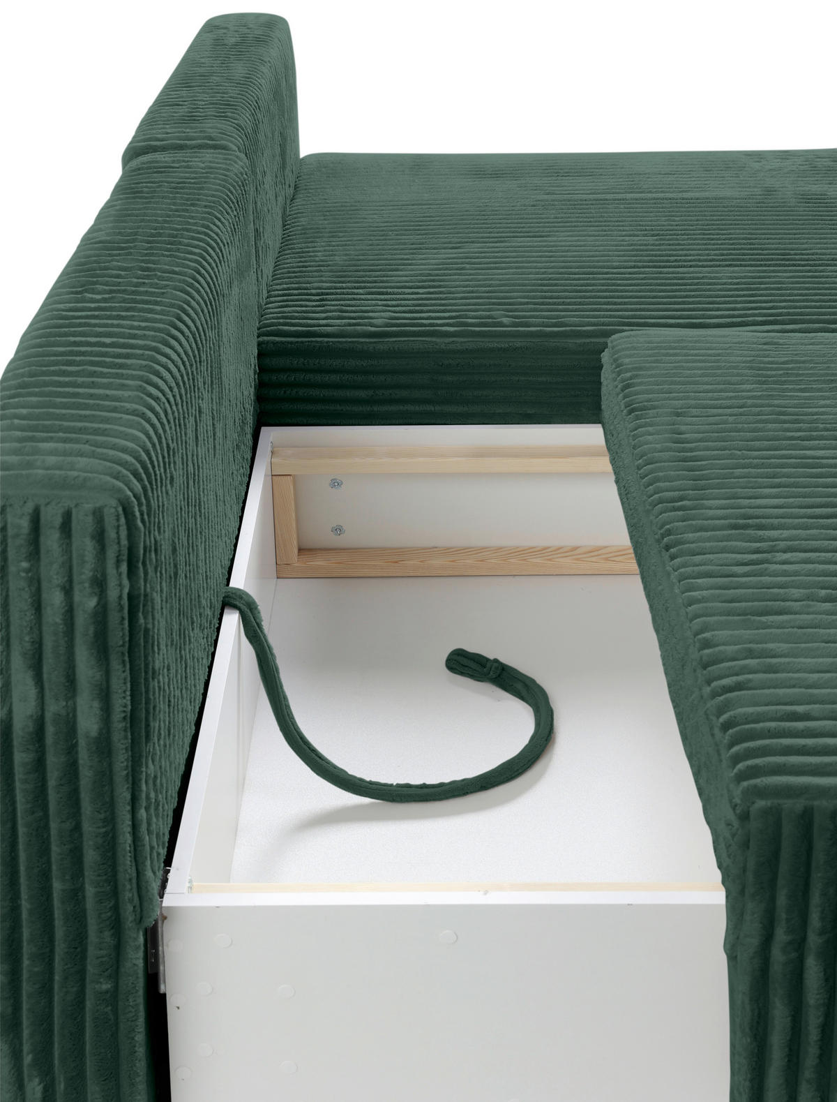 ECKSOFA in Cord Dunkelgrün  - Dunkelgrün/Schwarz, Modern, Holz/Textil (210/145cm) - MID.YOU
