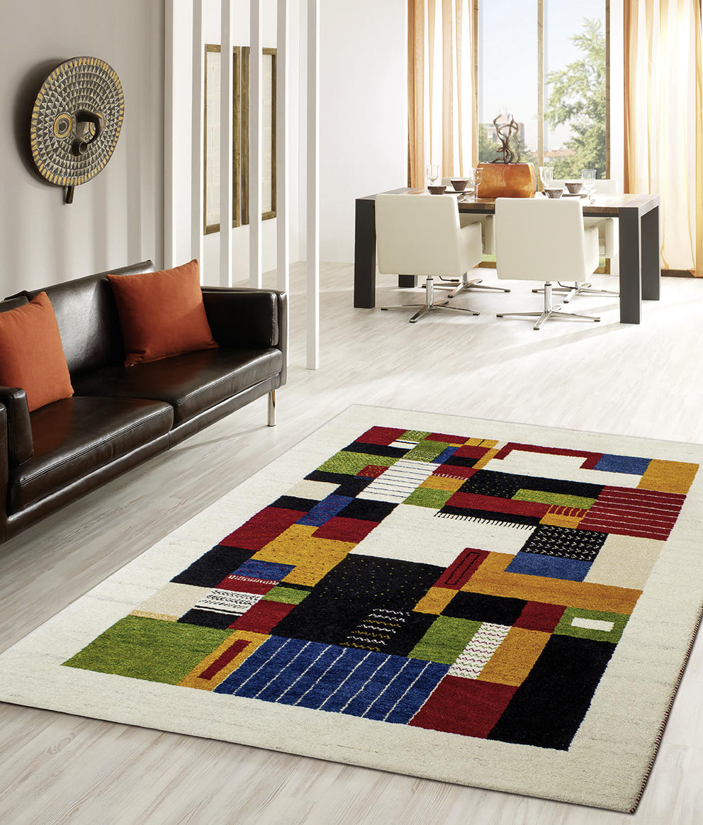 WOLLTEPPICH 120/180 cm Blau, Grün, Rot, Beige  - Blau/Beige, KONVENTIONELL, Textil (120/180cm) - Cazaris