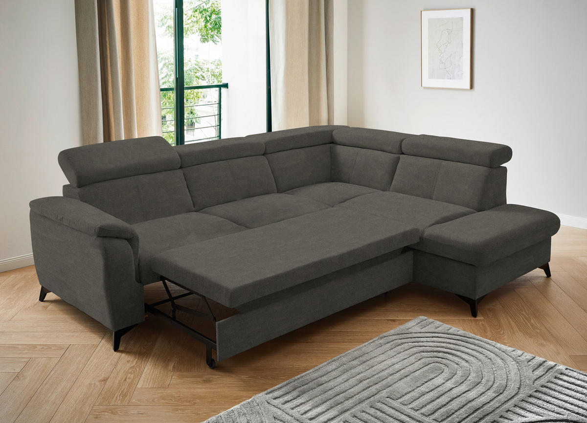 ECKSOFA in Mikrofaser Graubraun  - Graubraun/Schwarz, Design, Textil/Metall (260/203cm) - Stylife